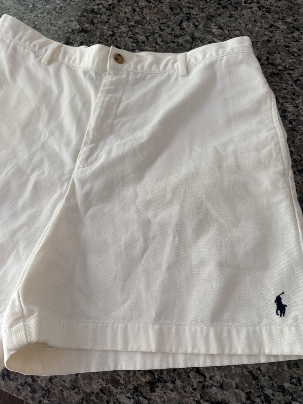 Ralph Lauren White High-Waist Cotton Shorts with Navy Pony